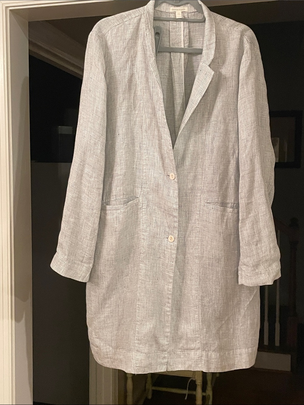 Eileen Fisher Light blue check 100% linen Relaxed Blazer & Pants Set XL - Picture 4 of 12